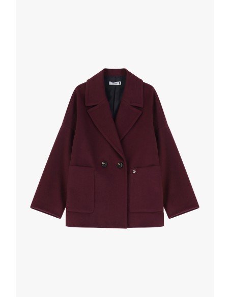 copy of Please Femme, manteau court croisé, oversize, en drap coloris bleu denim