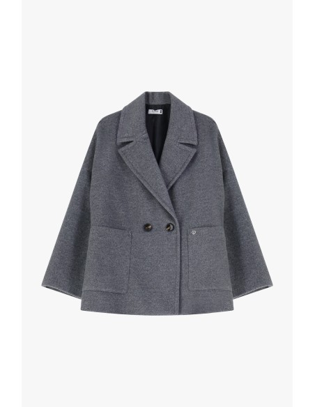 copy of Please Femme, manteau court croisé, oversize, en drap coloris bleu denim