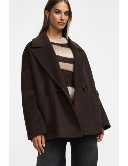 copy of Please Femme, manteau court croisé, oversize, en drap coloris bleu denim