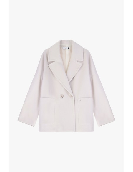 copy of Please Femme, manteau court croisé, oversize, en drap coloris bleu denim