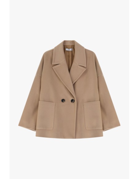 copy of Please Femme, manteau court croisé, oversize, en drap coloris bleu denim