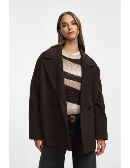 copy of Please Femme, manteau court croisé, oversize, en drap coloris bleu denim