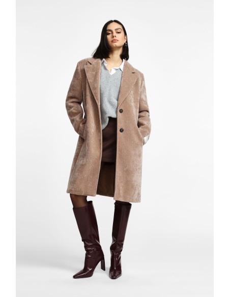 copy of Please Femme manteau long à boutonnage droit en drap effet poil de chameau coloris panna