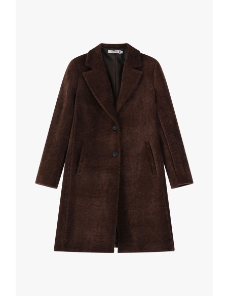 copy of Please Femme manteau long à boutonnage droit en drap effet poil de chameau coloris panna