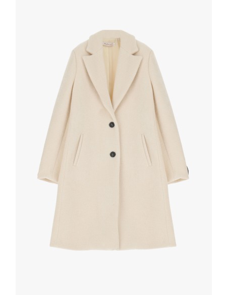 copy of Please Femme manteau long à boutonnage droit en drap effet poil de chameau coloris panna