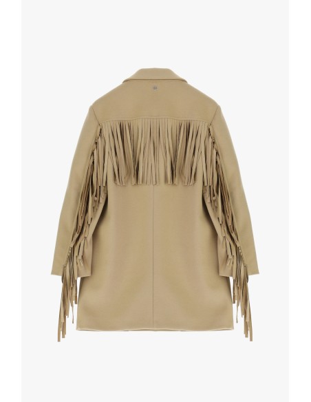 Please manteau camel court avec finitions à Franges