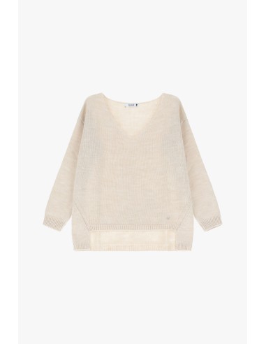 Please Pull asymetrique a col en V coloris ecru