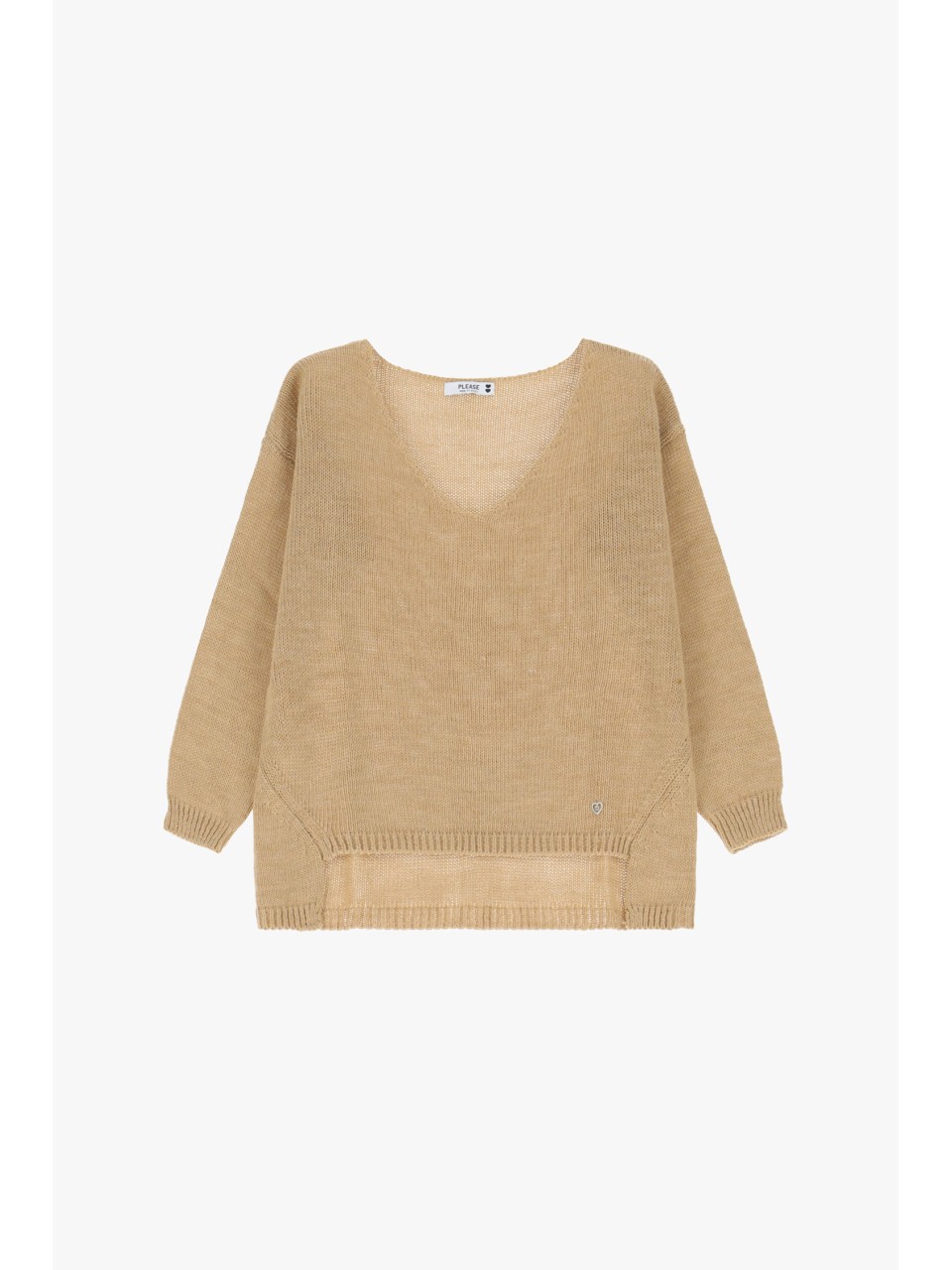 Please Pull asymetrique a col en V coloris camello