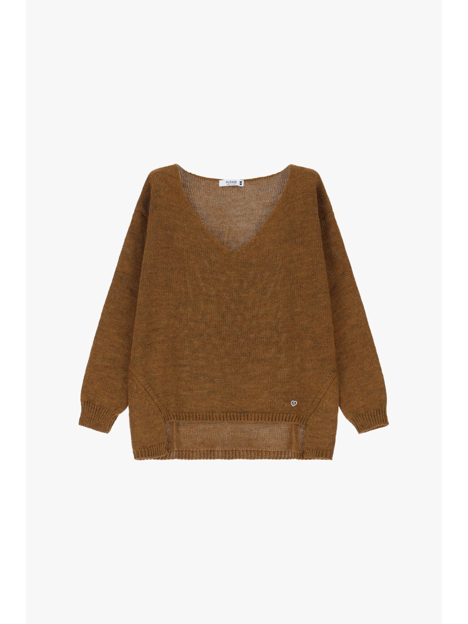 Please Pull asymetrique a col en V coloris cioccolatto