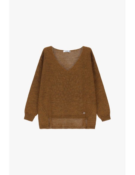 Please Pull asymetrique a col en V coloris cioccolatto