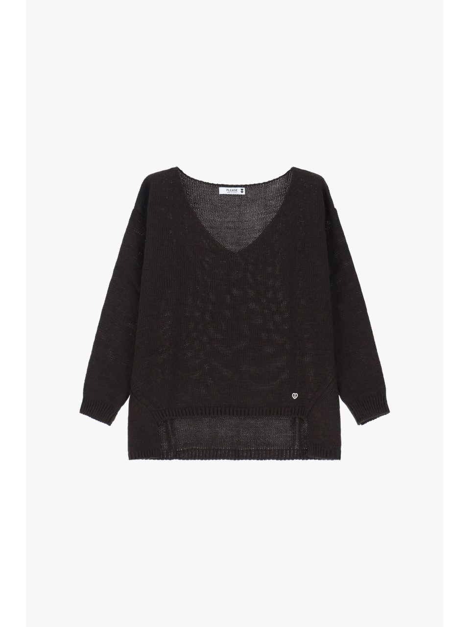 Please Pull asymetrique a col en V coloris marron foncé