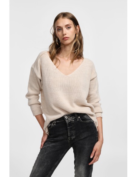 Please Pull asymetrique a col en V coloris gris