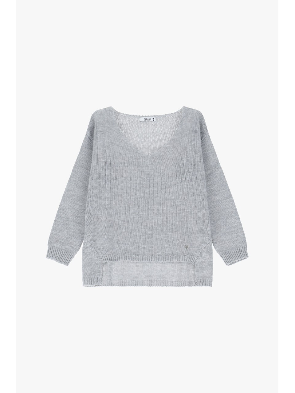 Please Pull asymetrique a col en V coloris gris