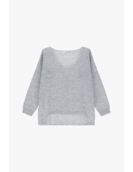 Please Pull asymetrique a col en V coloris gris