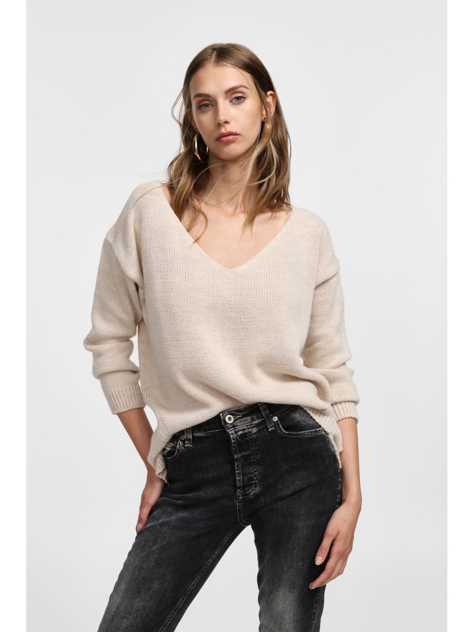 Please Pull asymetrique a col en V coloris gris anthracite 2