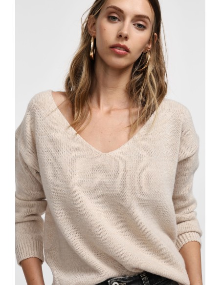 Please Pull asymetrique a col en V coloris gris anthracite