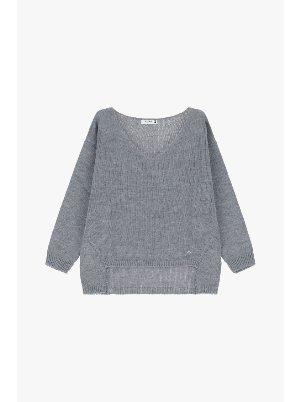 Please Pull asymetrique a col en V coloris gris anthracite