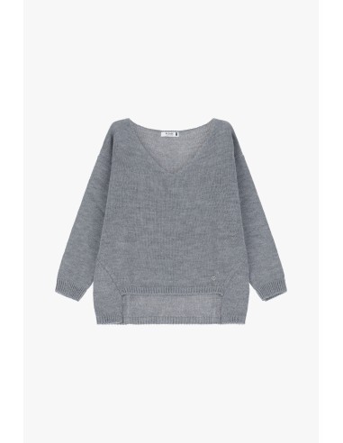 Please Pull asymetrique a col en V coloris gris...