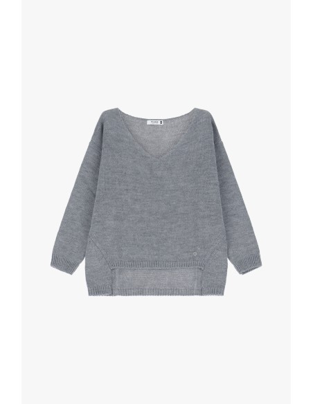 Please Pull asymetrique a col en V coloris gris anthracite