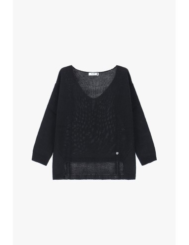 Please Pull asymetrique a col en V coloris Noir