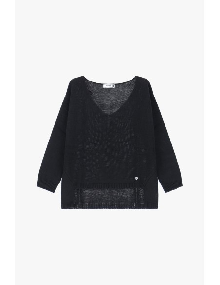Please Pull asymetrique a col en V coloris Noir