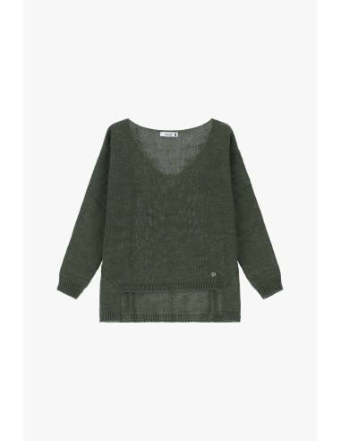 Please Pull asymetrique a col en V coloris kaki