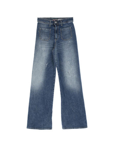 JEAN PLEASE SEVENTIES FORME EVASEE A POCHES AVANT PLAQUéES EN DENIM BLEU DELAVé