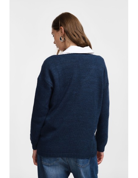 Please Pull asymetrique a col en V coloris blu denim