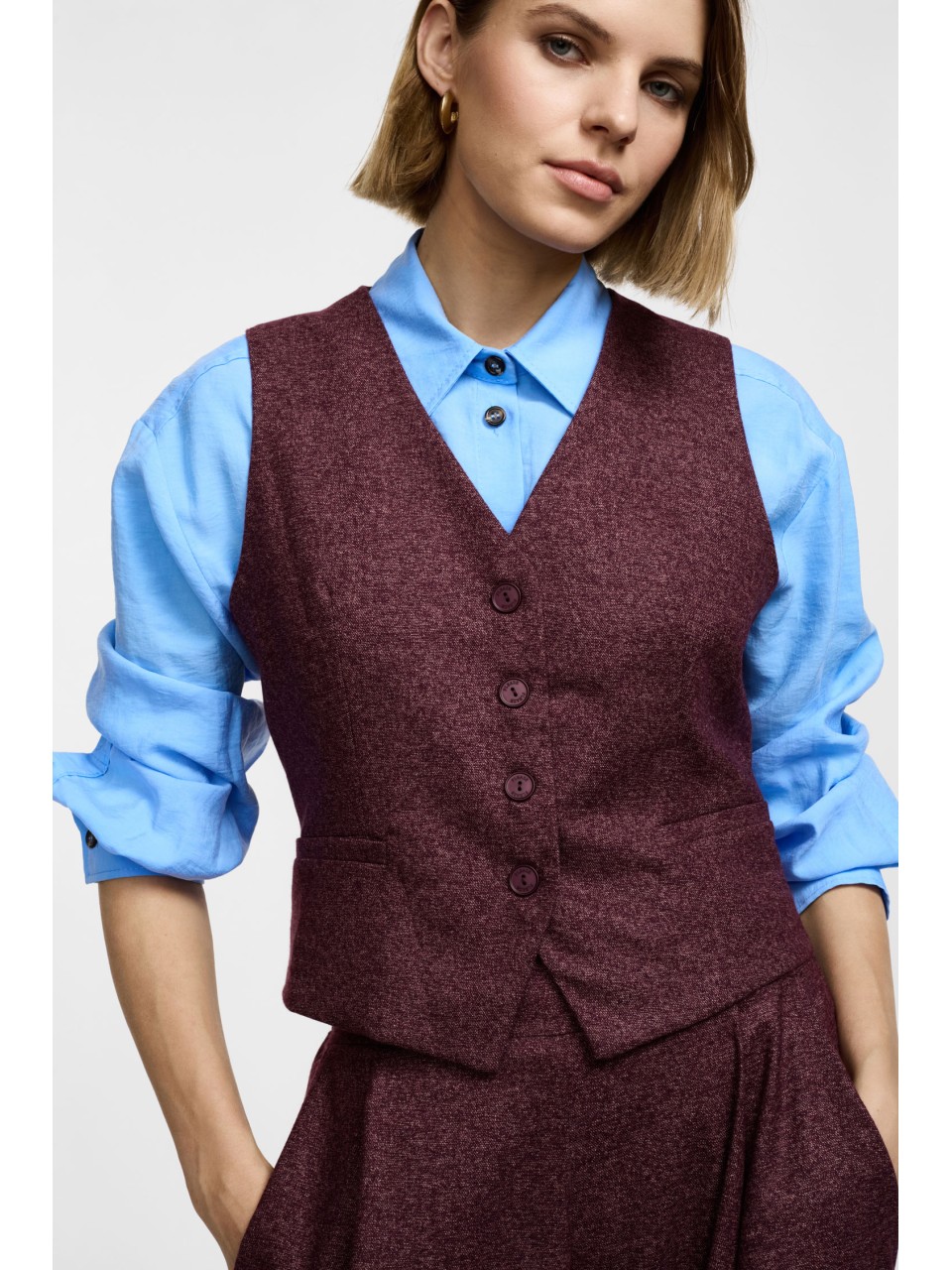 Please Gilet en tweed bordeaux chiné