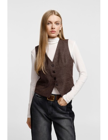 Please Gilet en tweed chocolat chiné