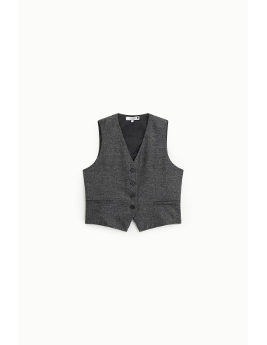 Please Gilet en tweed noir chiné