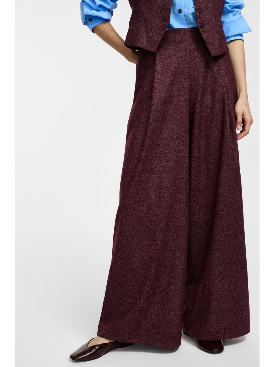 Please Pantalon palazzo en tweed bordeaux chiné 2