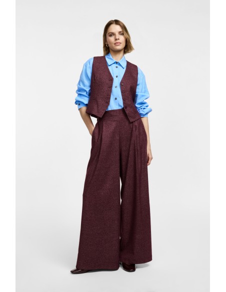 Please Pantalon palazzo en tweed chocolat chiné