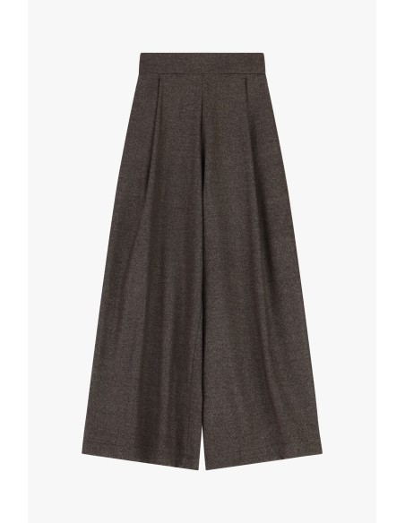 Please Pantalon palazzo en tweed chocolat chiné