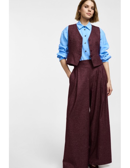 copy of Please Pantalon bleu marine rayé à doubles pinces et jambes évasées en crêpe