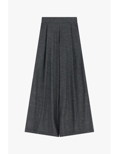 Please Pantalon palazzo en tweed noir chiné