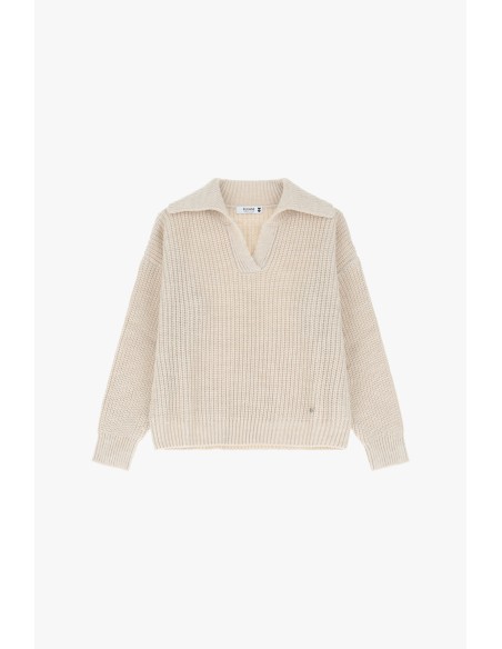 Please Pull en maille ecrue col camioneur