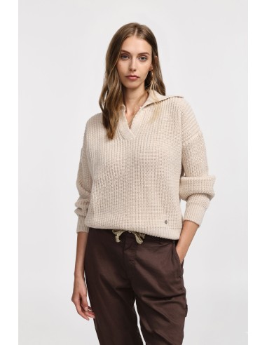 Please Pull en maille camel col camioneur