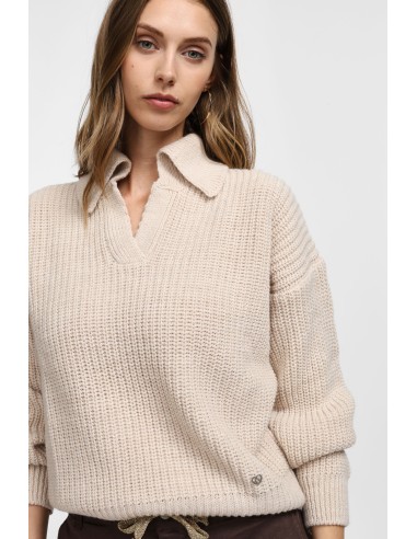 Please Pull en maille camel col camioneur