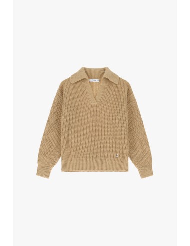 Please Pull en maille camel col camioneur
