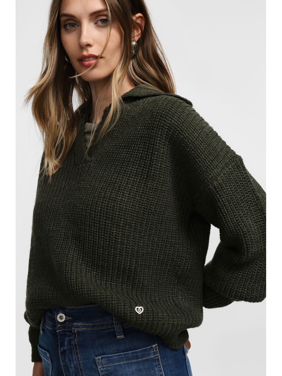 Please Pull en maille kaki col camioneur 2