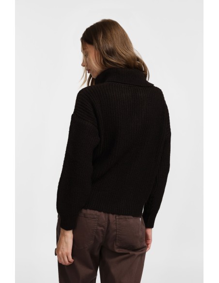 Please Pull en maille chocolat col camioneur