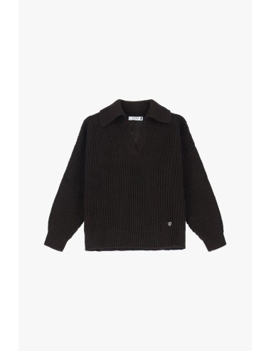 Please Pull en maille chocolat col camioneur