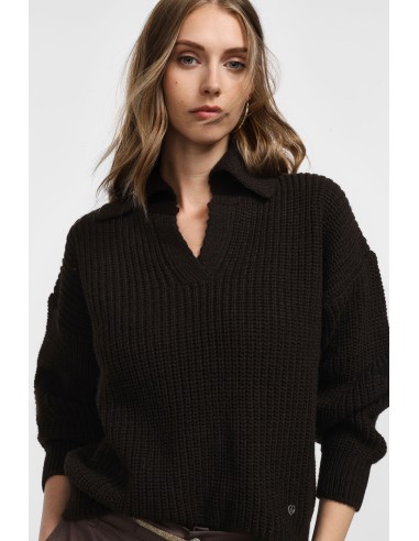 Please Pull en maille grise col camioneur