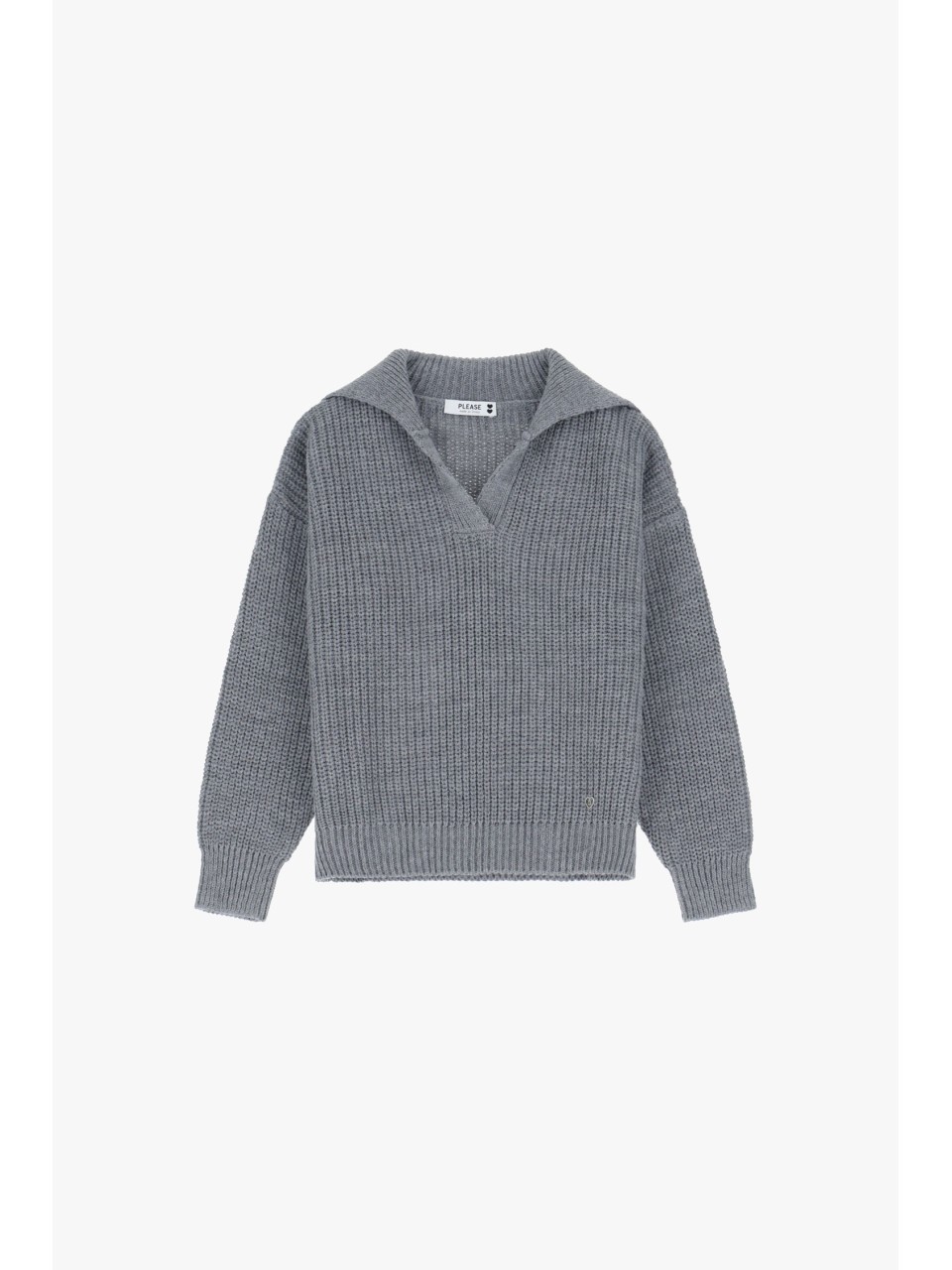Please Pull en maille grise col camioneur