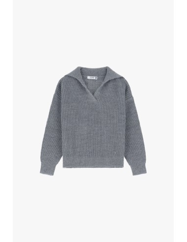 Please Pull en maille grise col camioneur