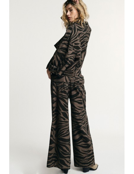 Pantalon palazzo imprimé zèbre kaki - Please