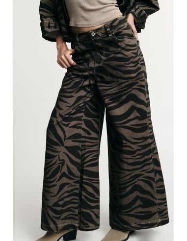Pantalon palazzo imprimé zèbre kaki - Please