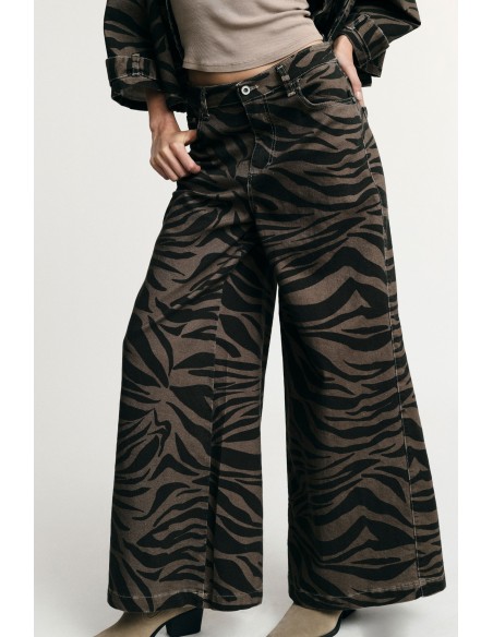 Pantalon palazzo imprimé zèbre kaki - Please