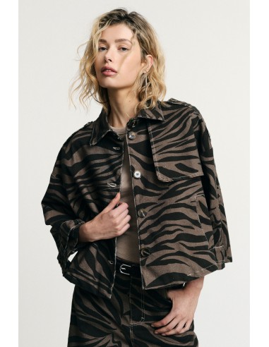 Veste en denim cropped imprimé animalier - Please